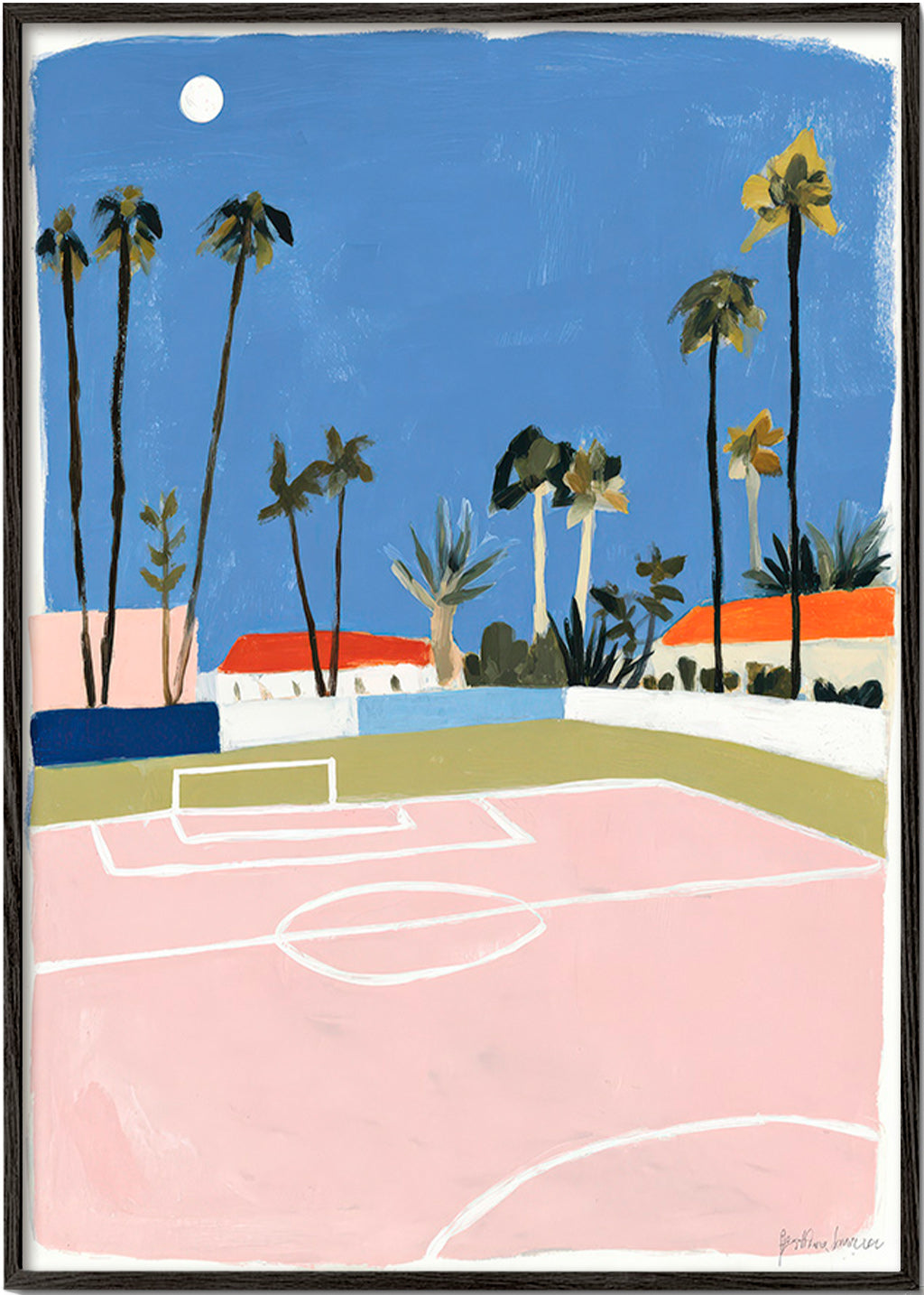 Sports art: pitch framed by palms