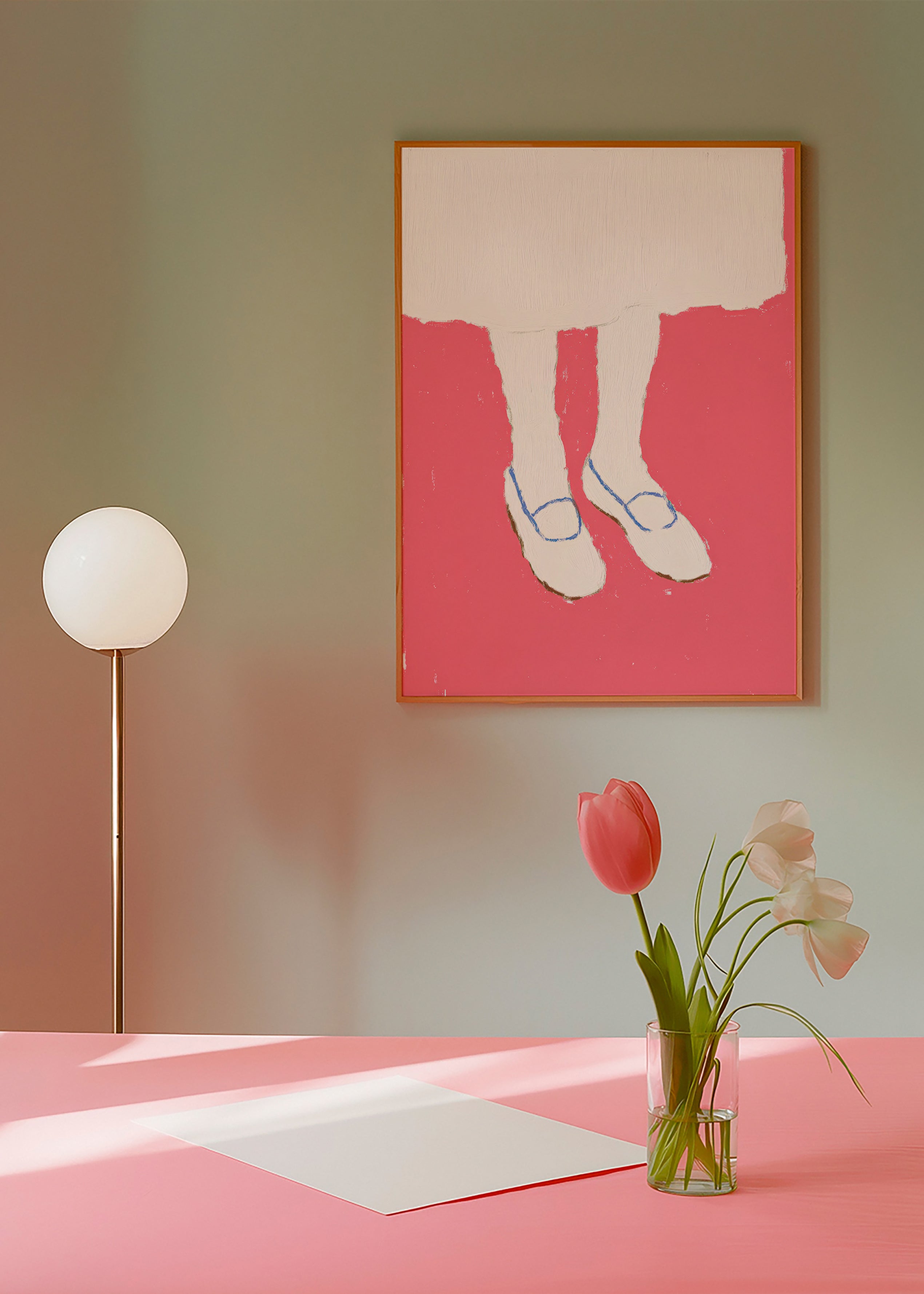 Illustration of legs with pink shoes