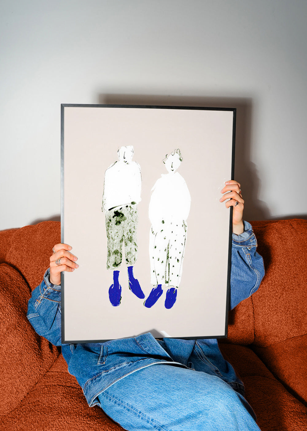 Minimal couple illustration with blue boots