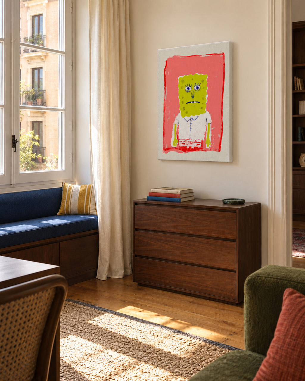 Pink Sponge - Unframed canvas in an interior