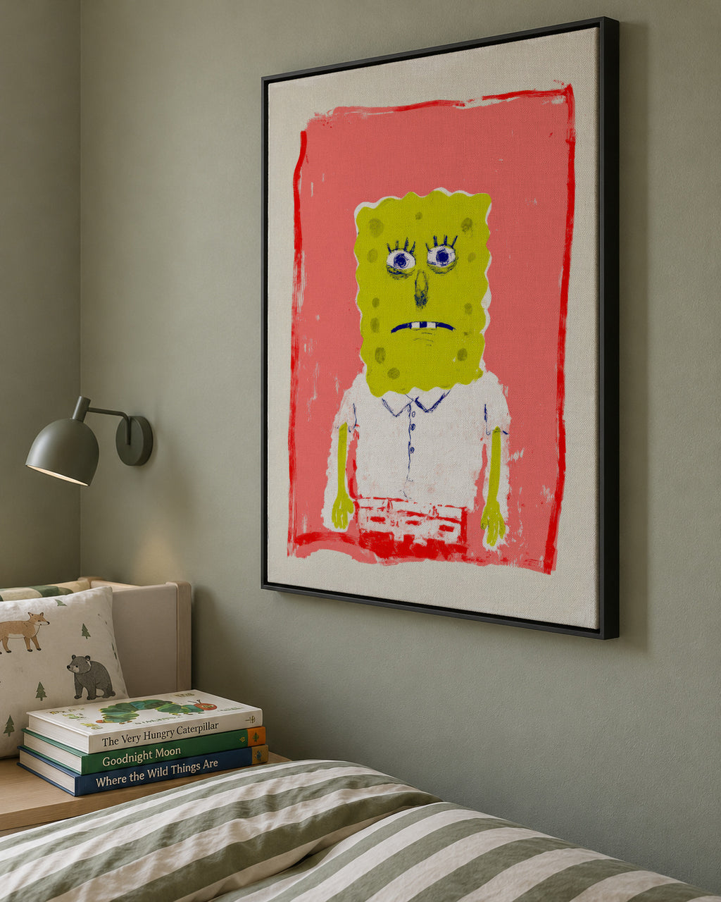 Pink Sponge - Framed canvas in an interior