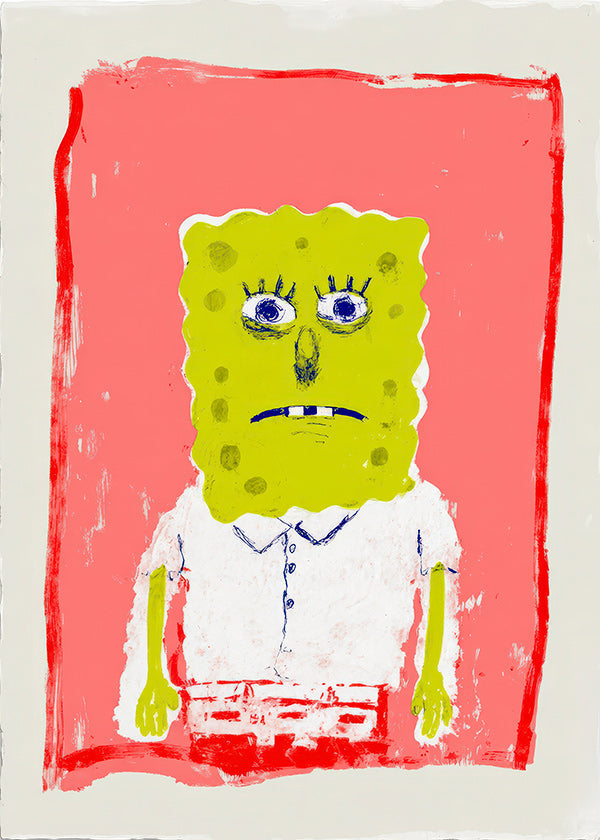 Sponge character illustration on pink background
