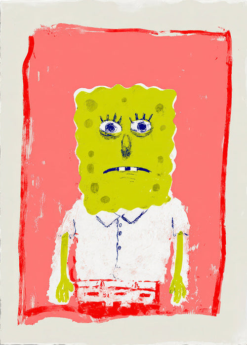 Sponge character illustration on pink background