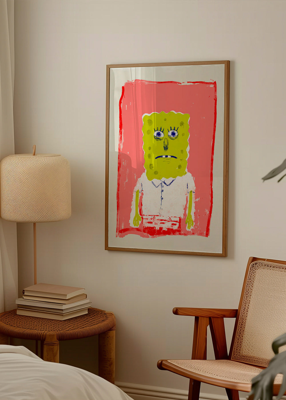 Sponge character illustration on pink background