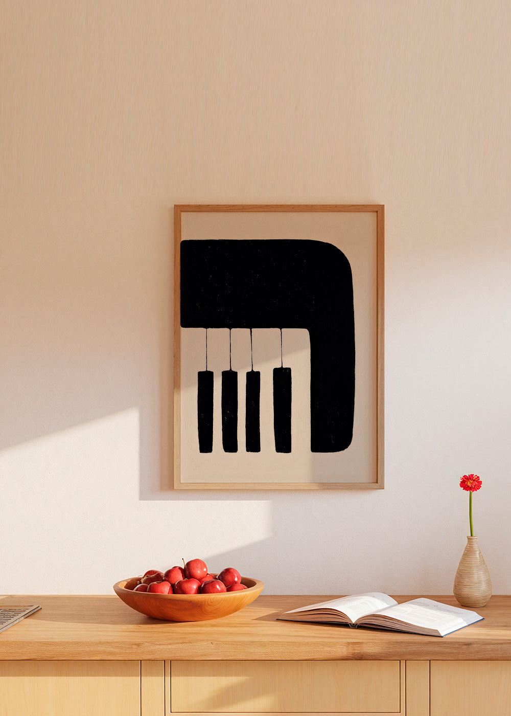 Minimalist piano artwork with keys