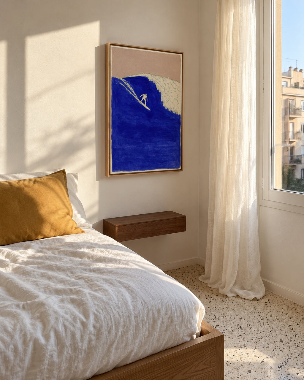 Blue Barrel Wave - Framed canvas in an interior