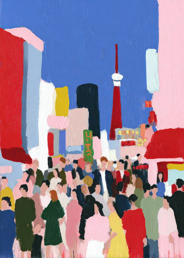 Travel poster Tokyo crowd illustration