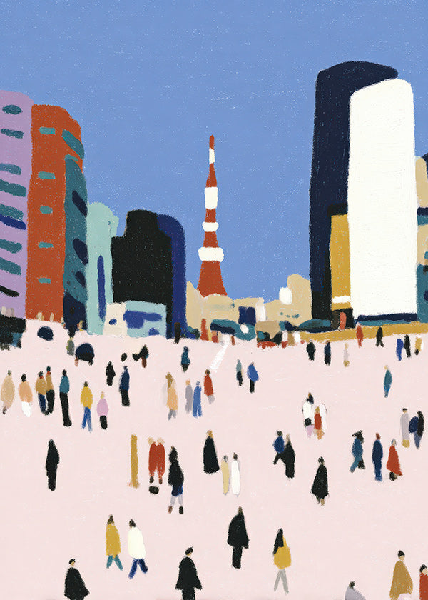 City art with stylized crowd
