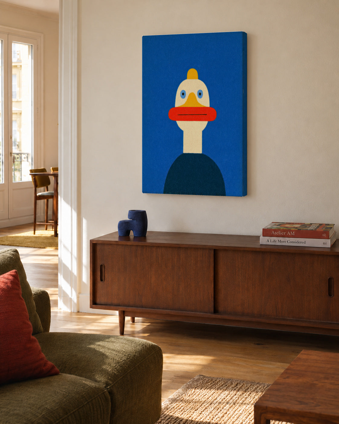 Blue Duck - Unframed canvas in an interior