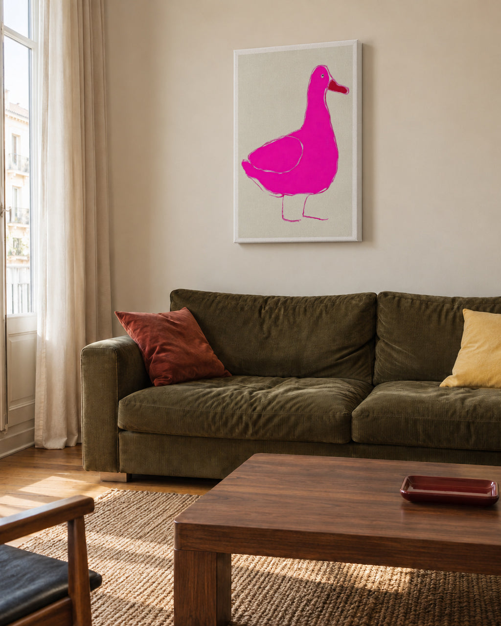 Pink Duck - Unframed canvas in an interior