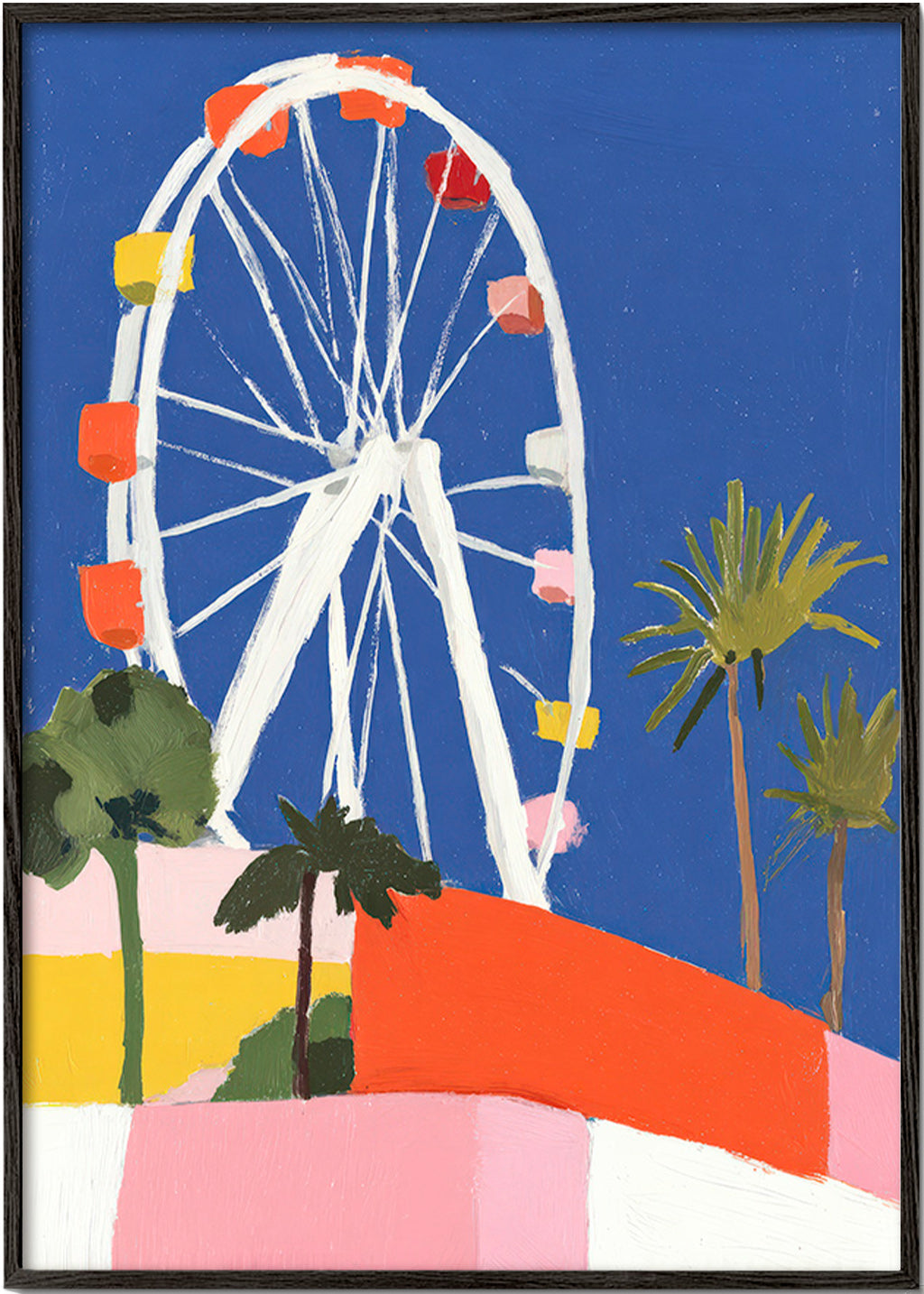 Travel poster with ferris wheel illustration