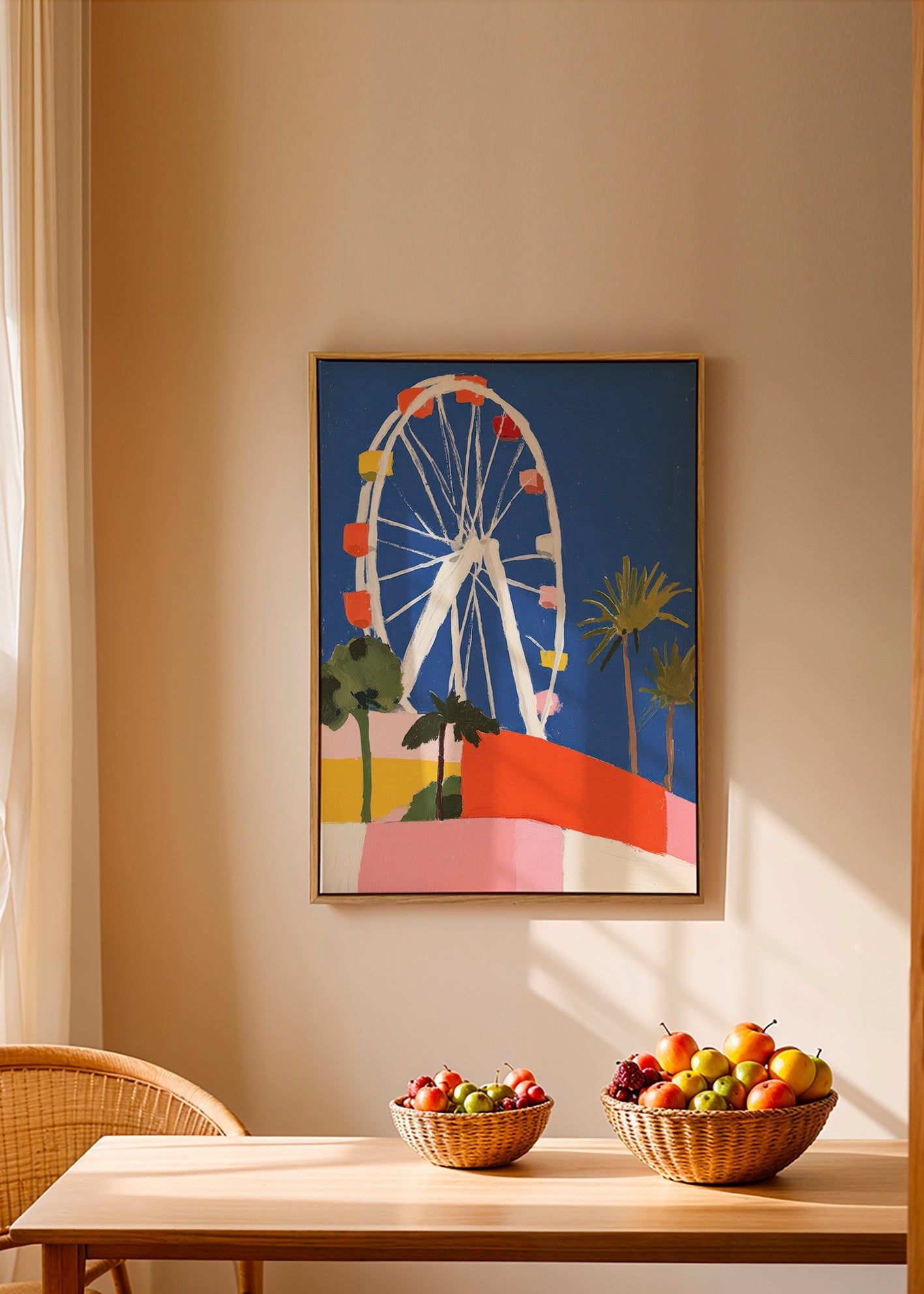 Travel poster with ferris wheel illustration