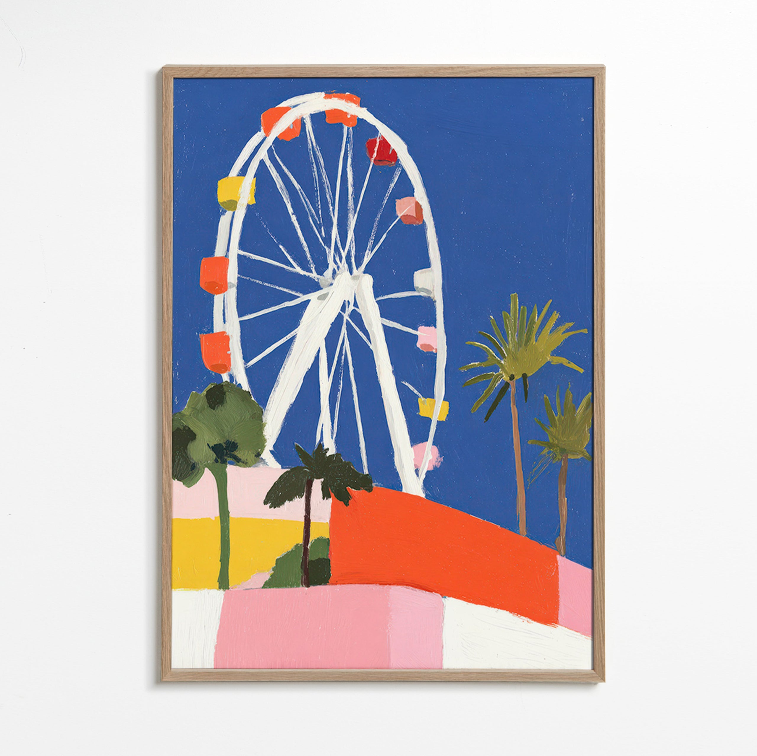 Travel poster with ferris wheel illustration