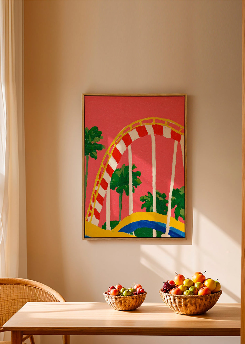 Botanical print with palms and colorful arch
