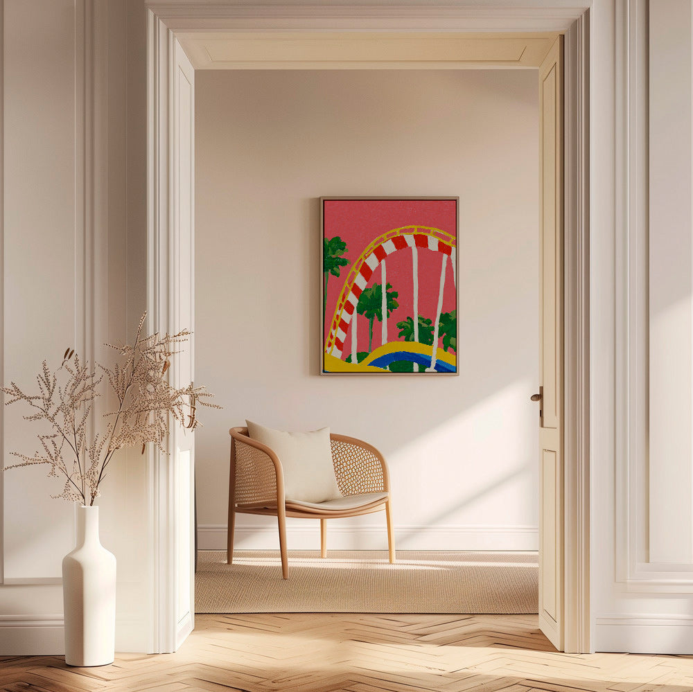 Botanical print with palms and colorful arch