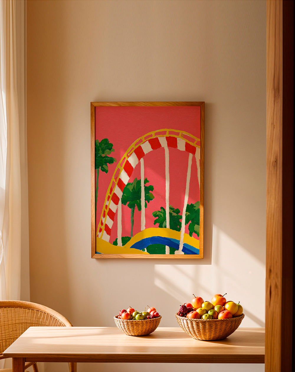 Botanical print with palms and colorful arch