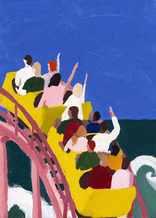 Illustration of rollercoaster by the sea