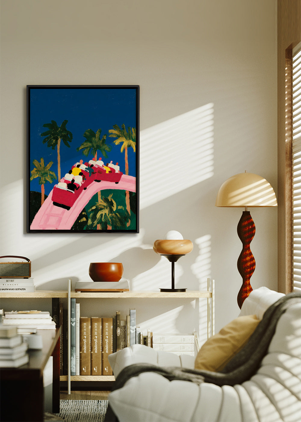 Botanical print with palms and pink coaster