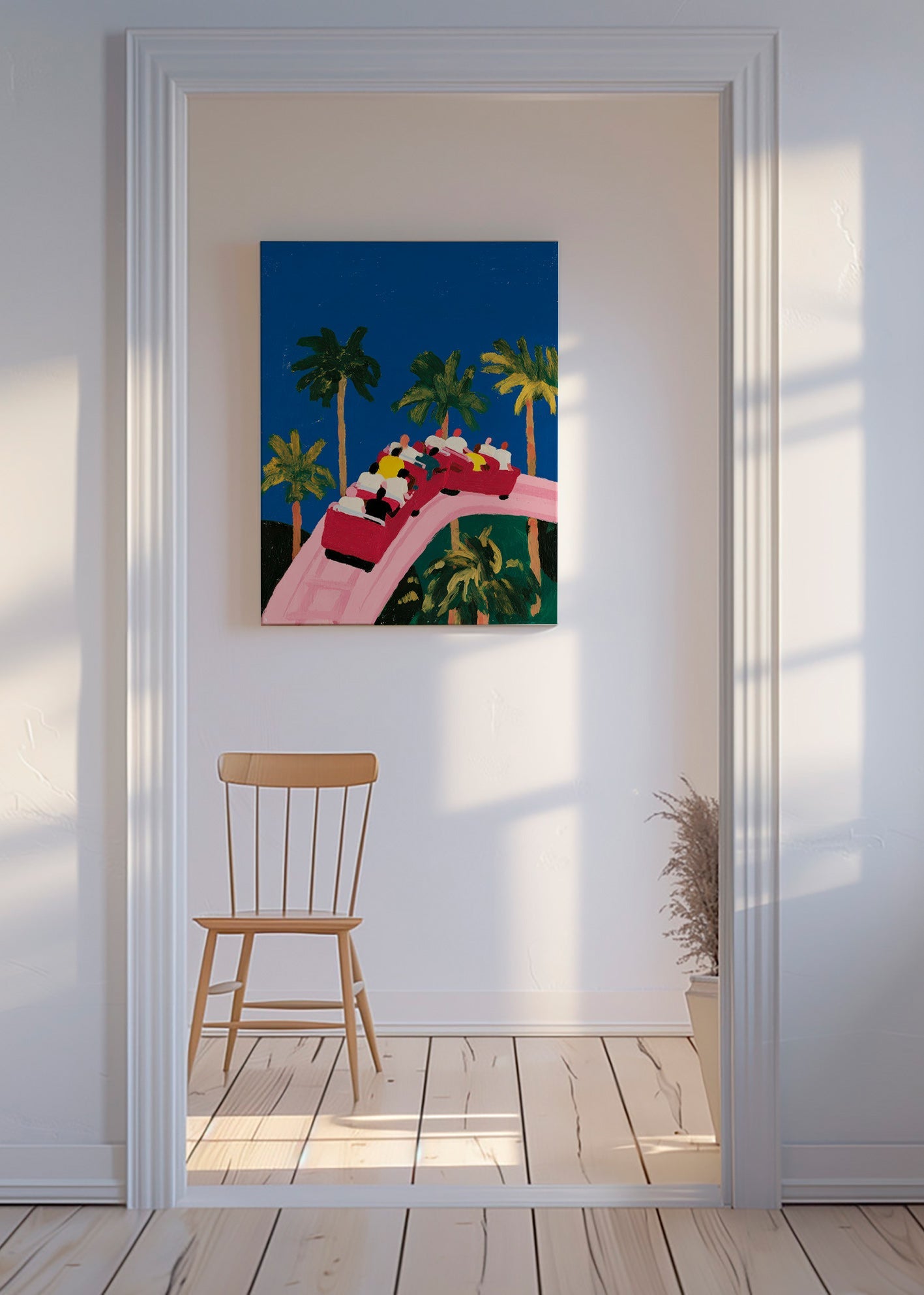 Botanical print with palms and pink coaster