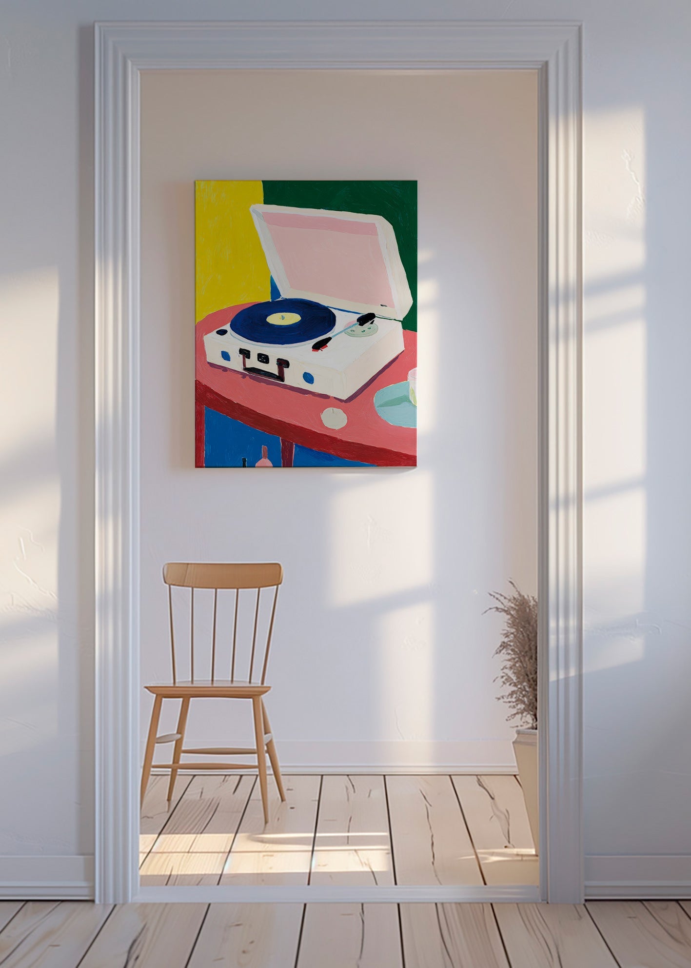 Illustration: vintage record player on table