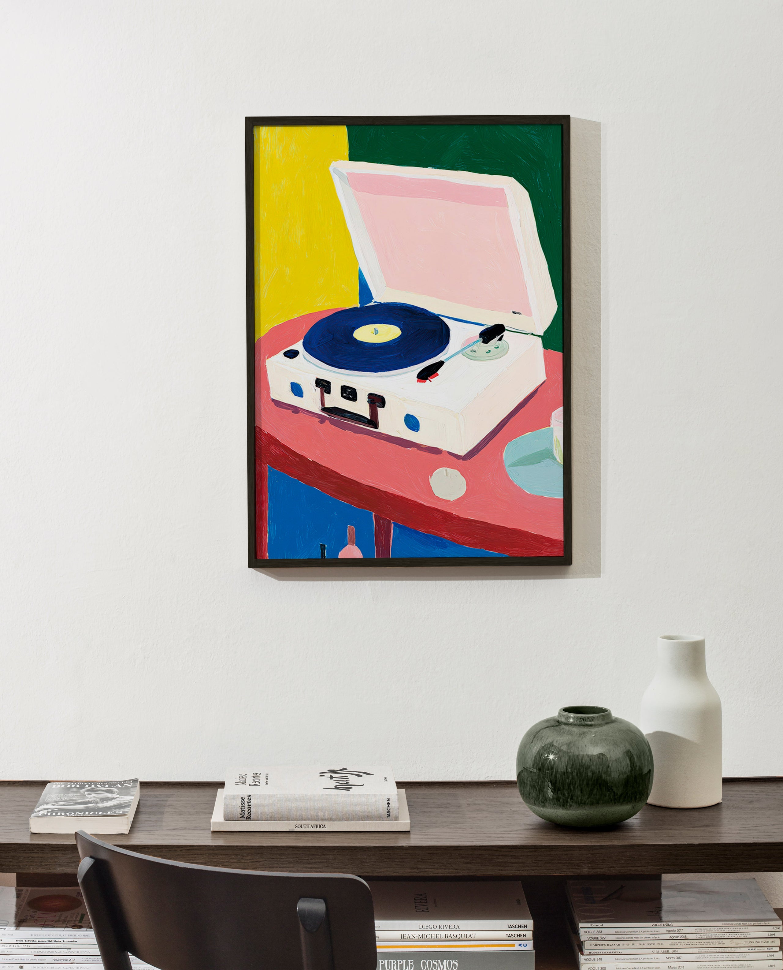 Illustration: vintage record player on table