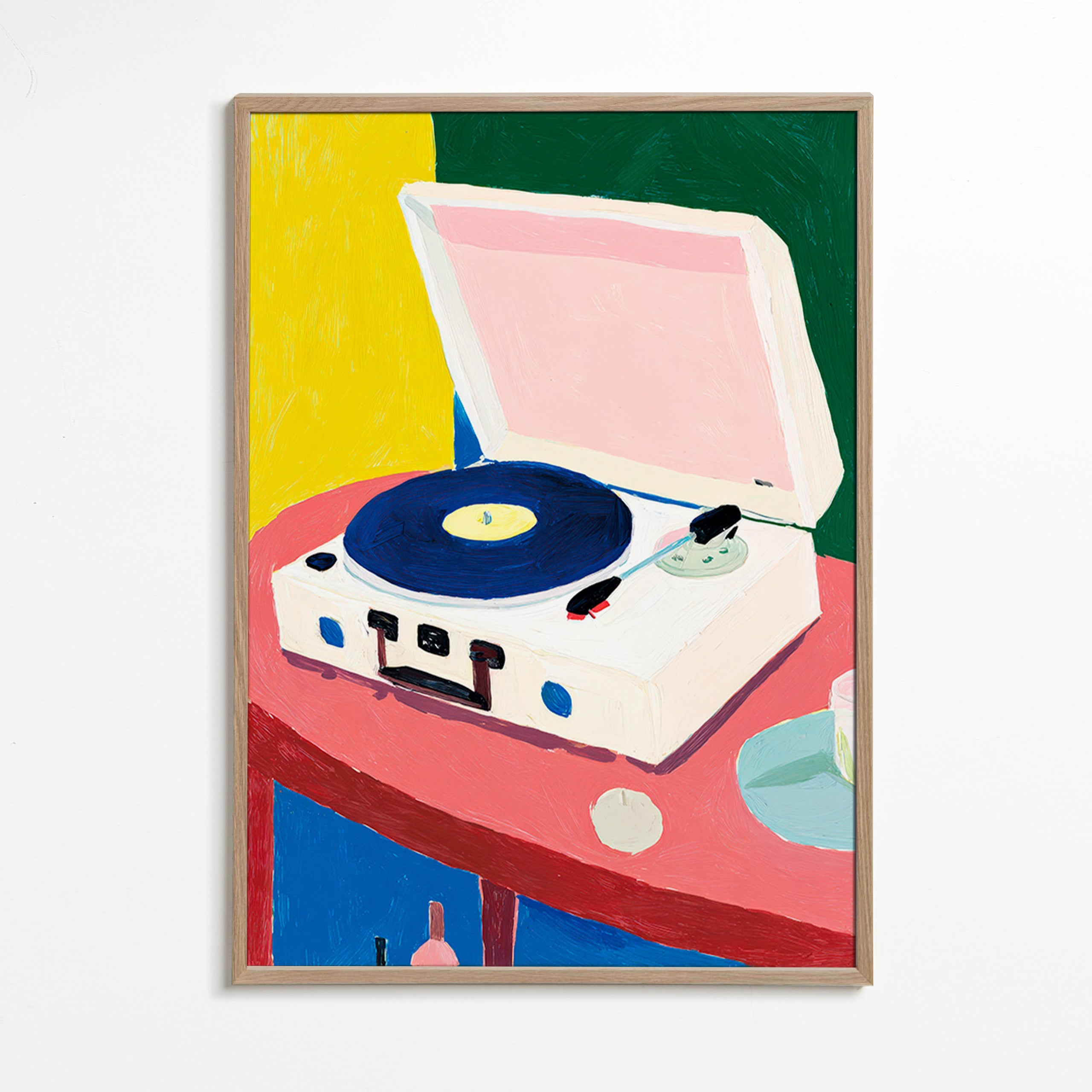 Illustration: vintage record player on table