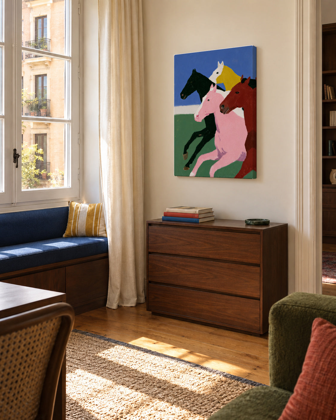 Running Horses - Unframed canvas in an interior