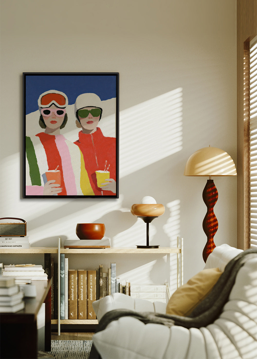 Illustration: après-ski duo in retro style