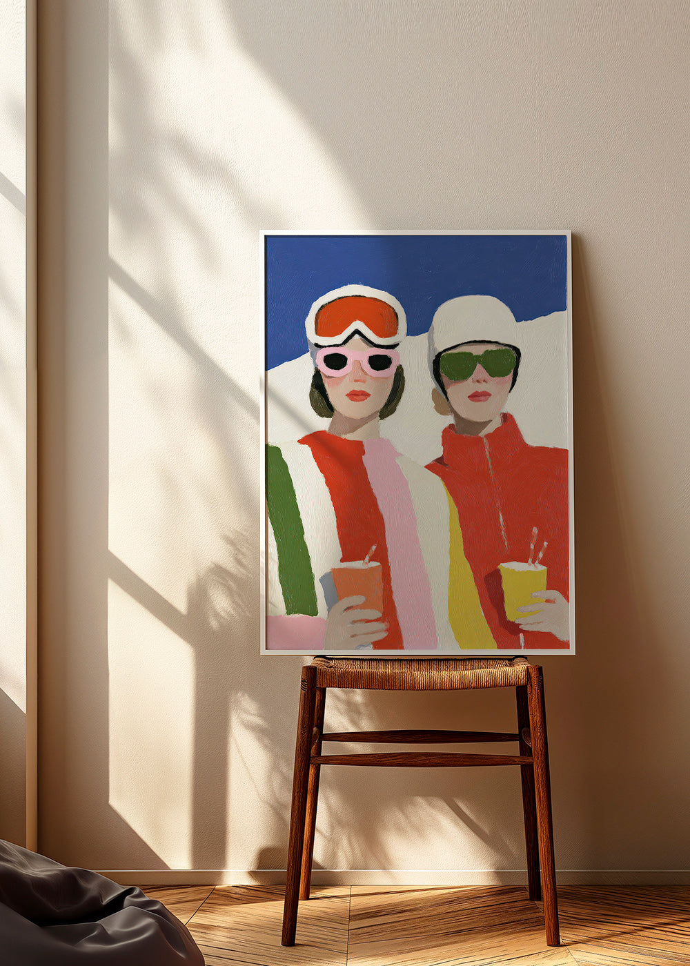 Illustration: après-ski duo in retro style