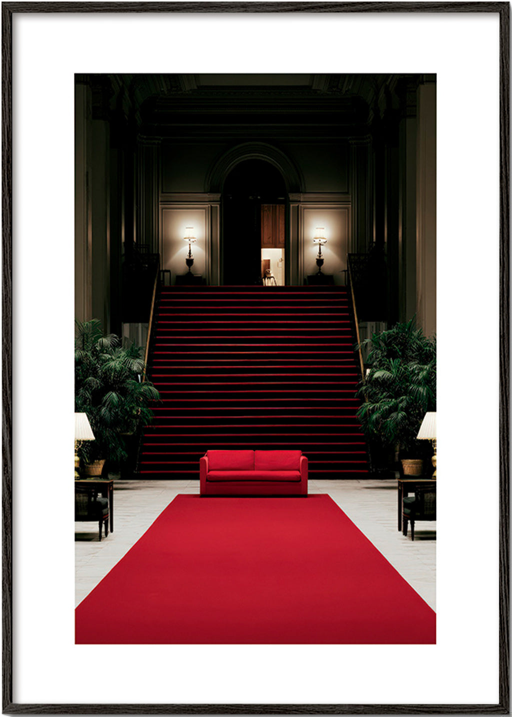Staircase photograph with red carpet