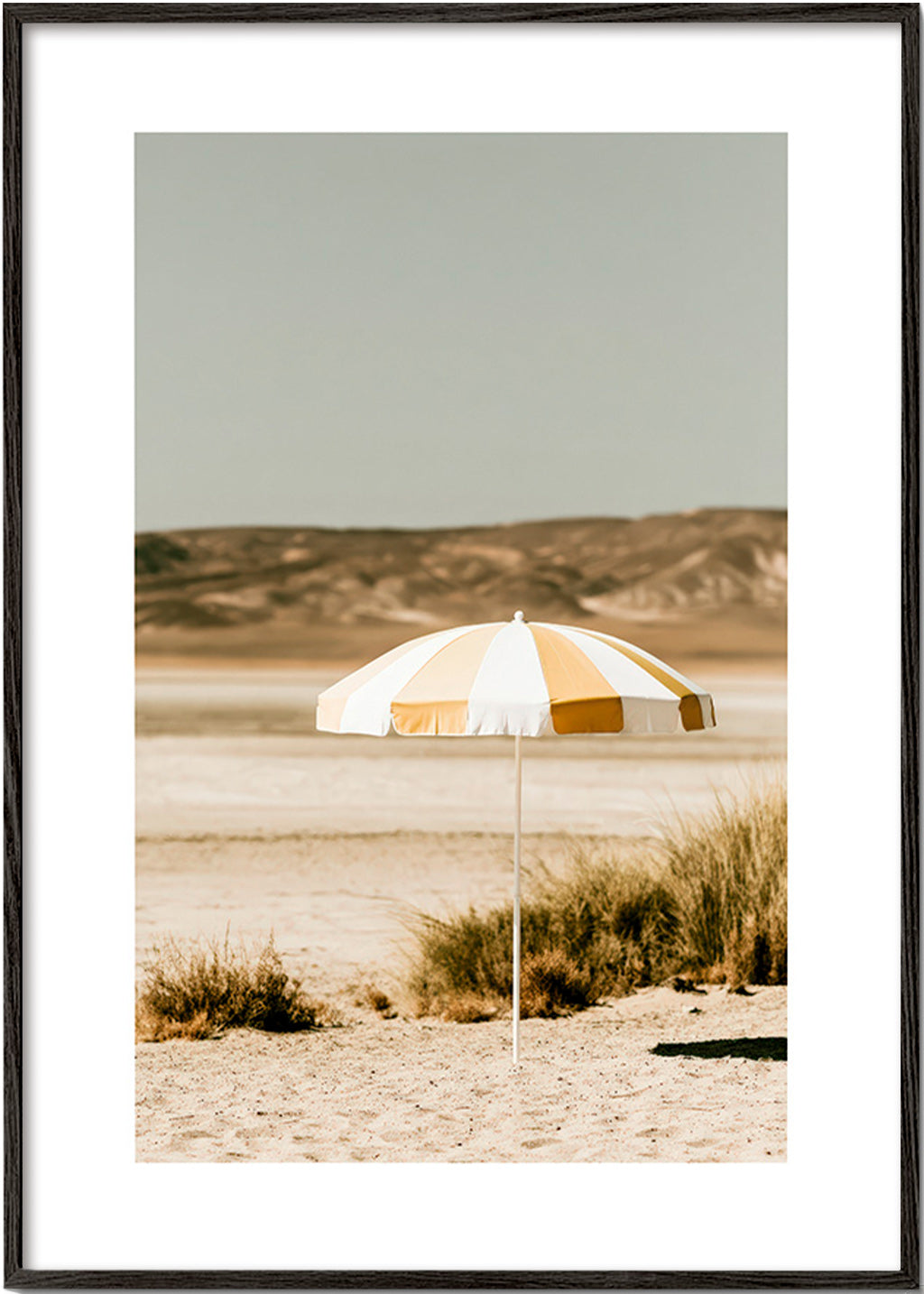 Landscape art with striped beach umbrella