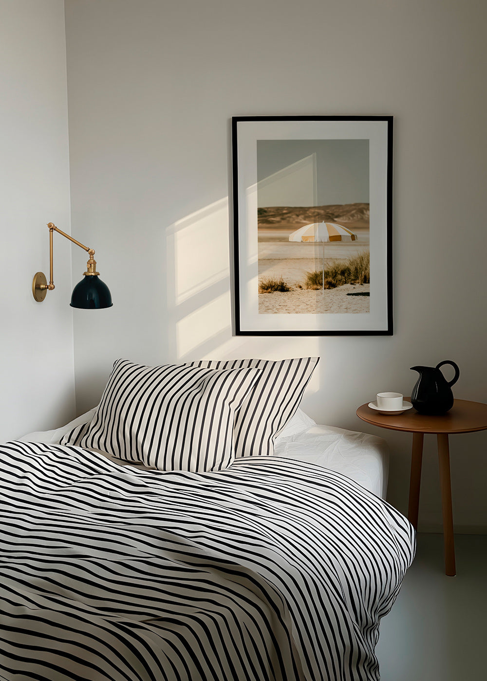 Landscape art with striped beach umbrella