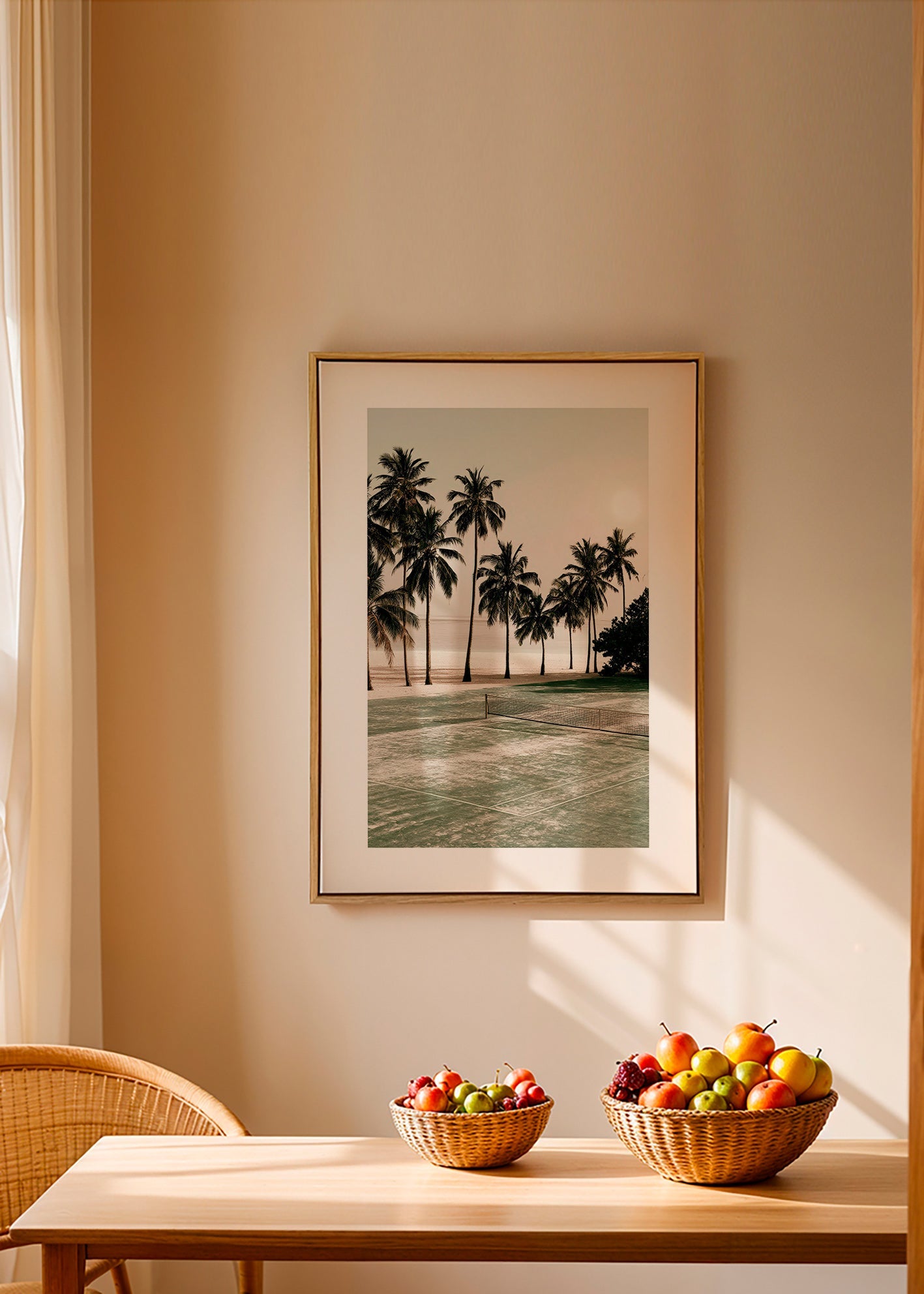 Landscape art with palms and a tennis court