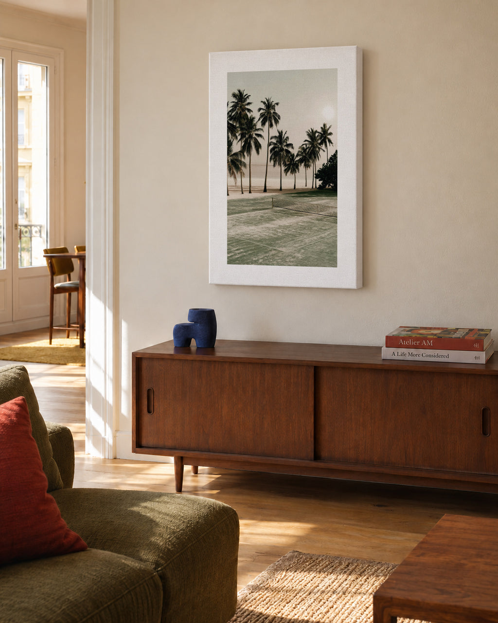 Palm Shadows - Unframed canvas in an interior