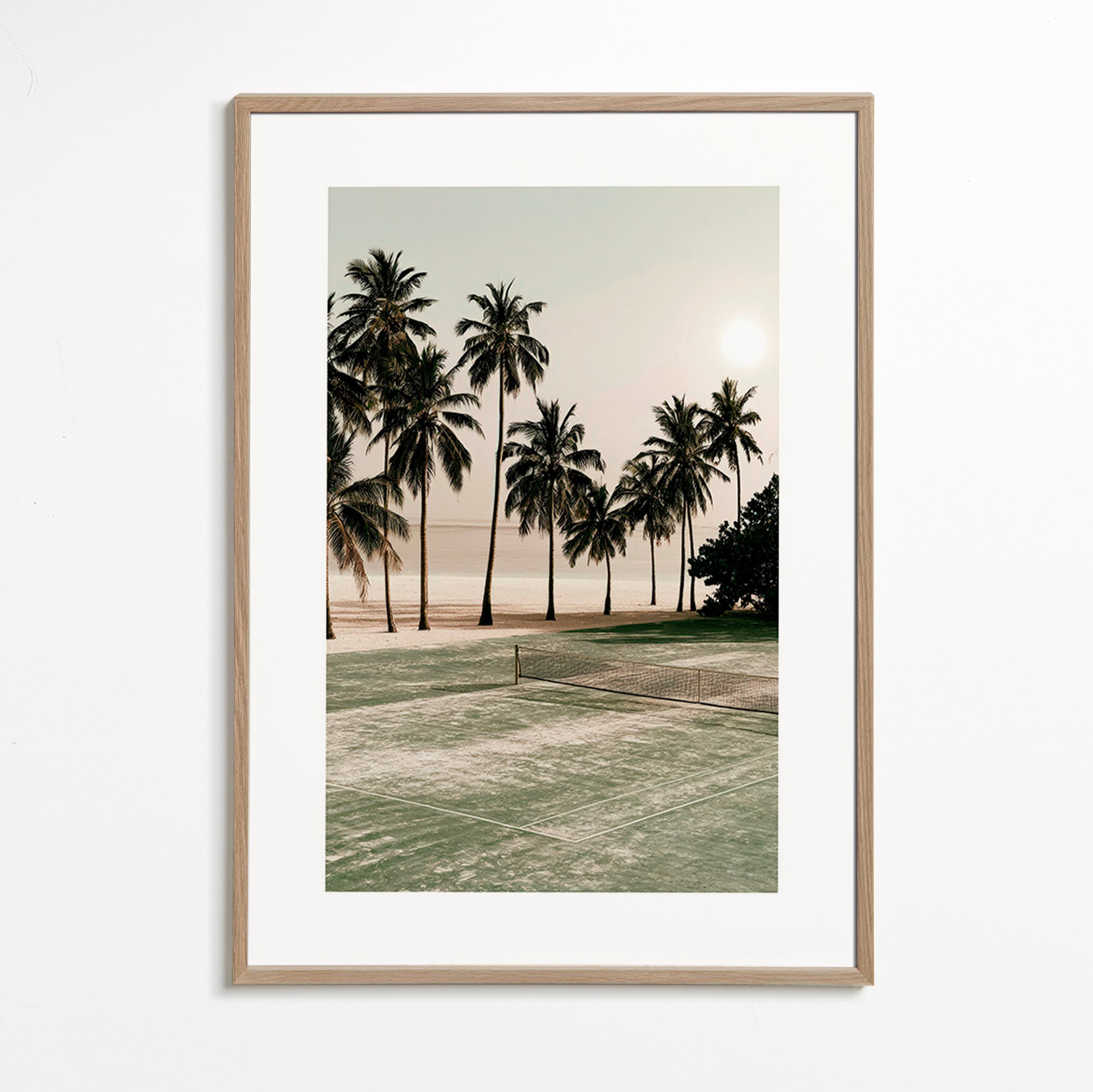 Landscape art with palms and a tennis court