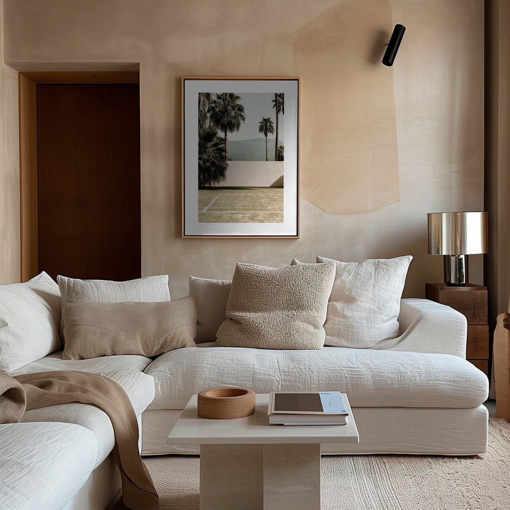 Landscape art with palms and minimal wall