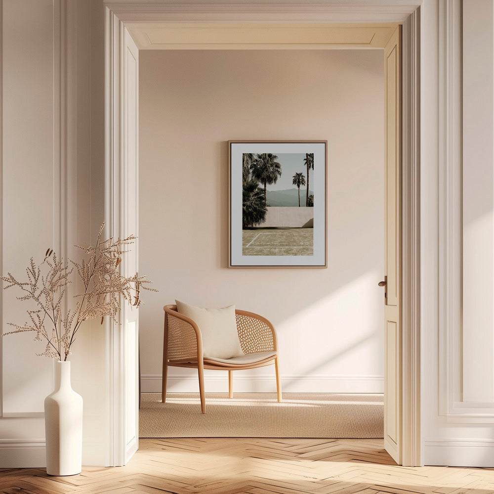 Landscape art with palms and minimal wall