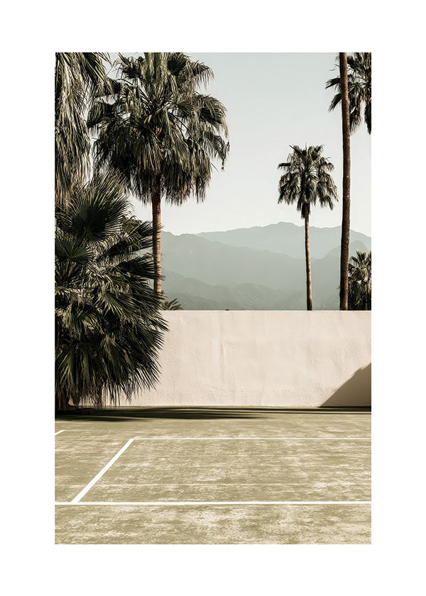 Landscape art with palms and minimal wall