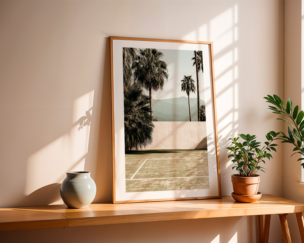 Landscape art with palms and minimal wall
