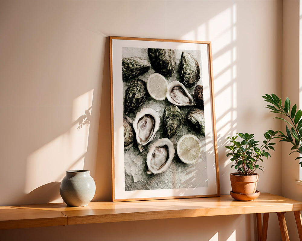 Kitchen art: oysters and lemon close-up