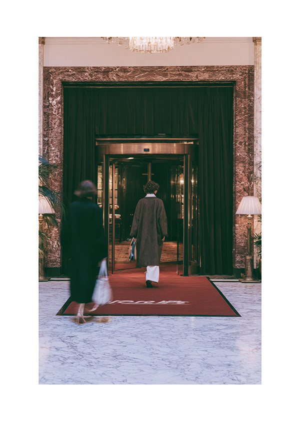 Hotel entrance photograph with red carpet