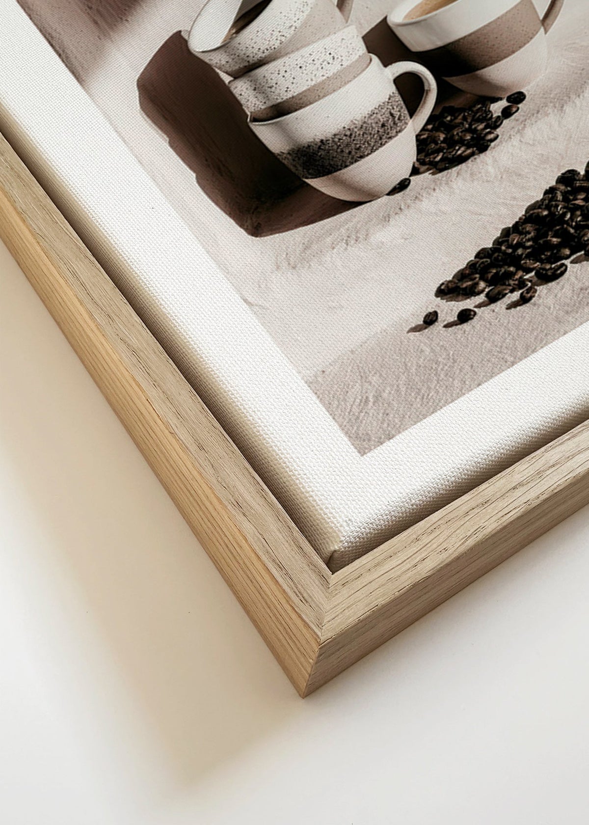 Kitchen art: stacked mugs with coffee beans