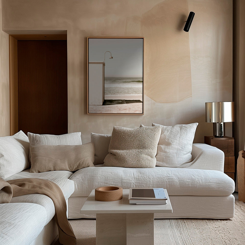Landscape art: beach scene with wall lamp
