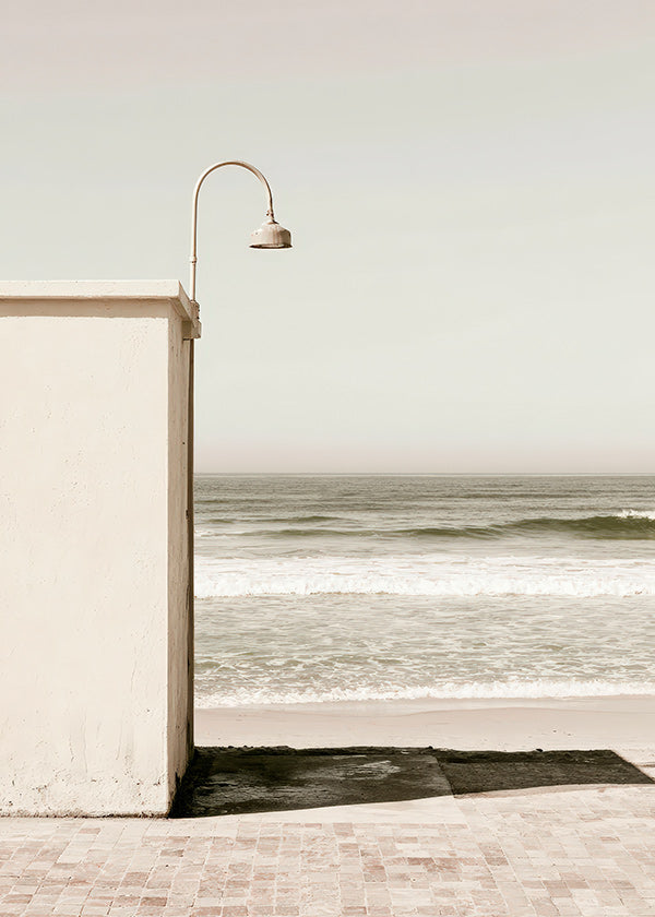 Landscape art: beach scene with wall lamp