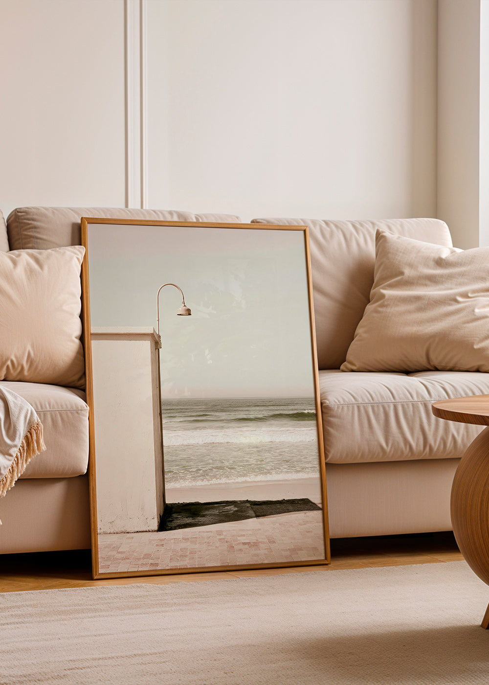 Landscape art: beach scene with wall lamp
