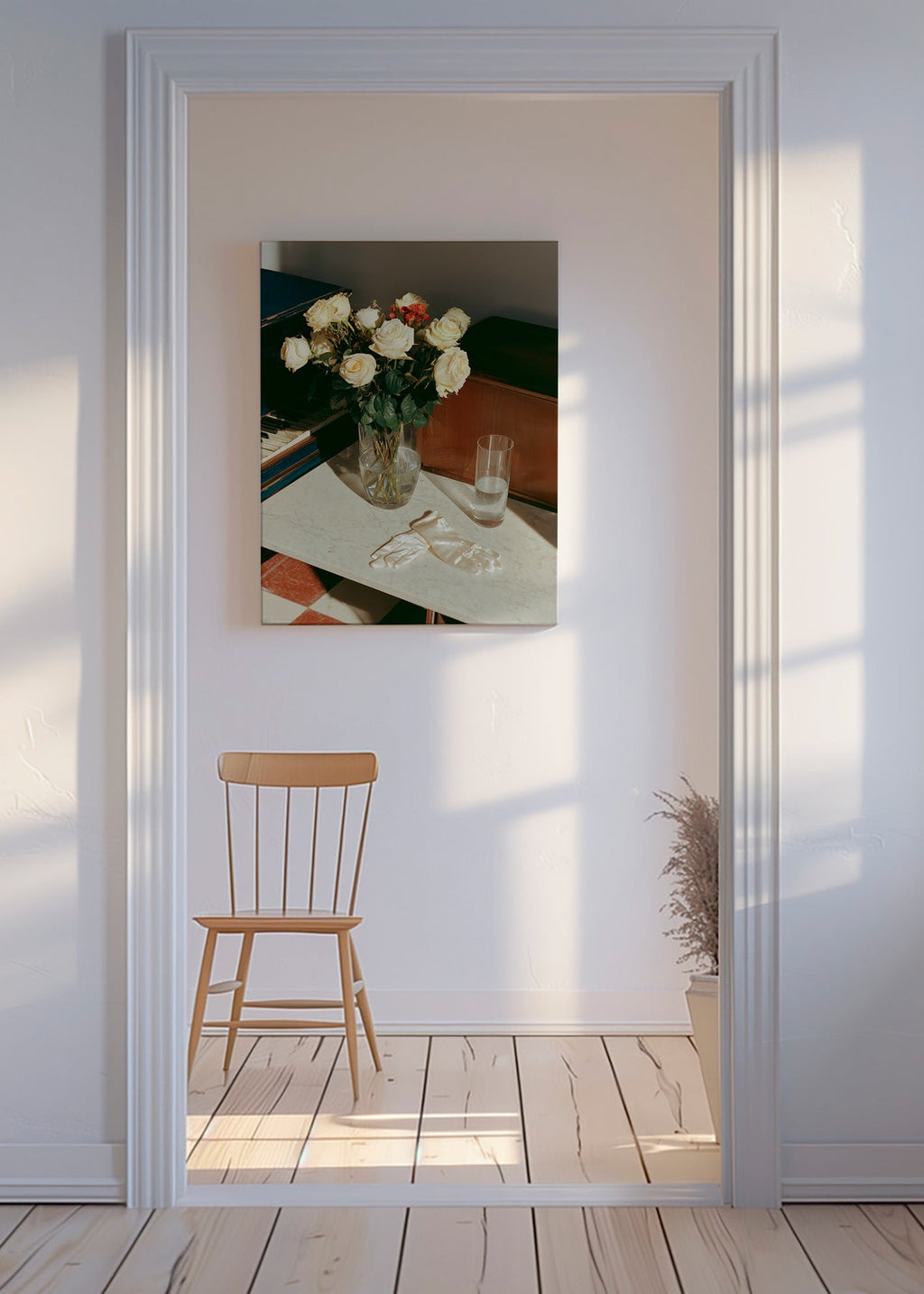 Botanical print with white roses
