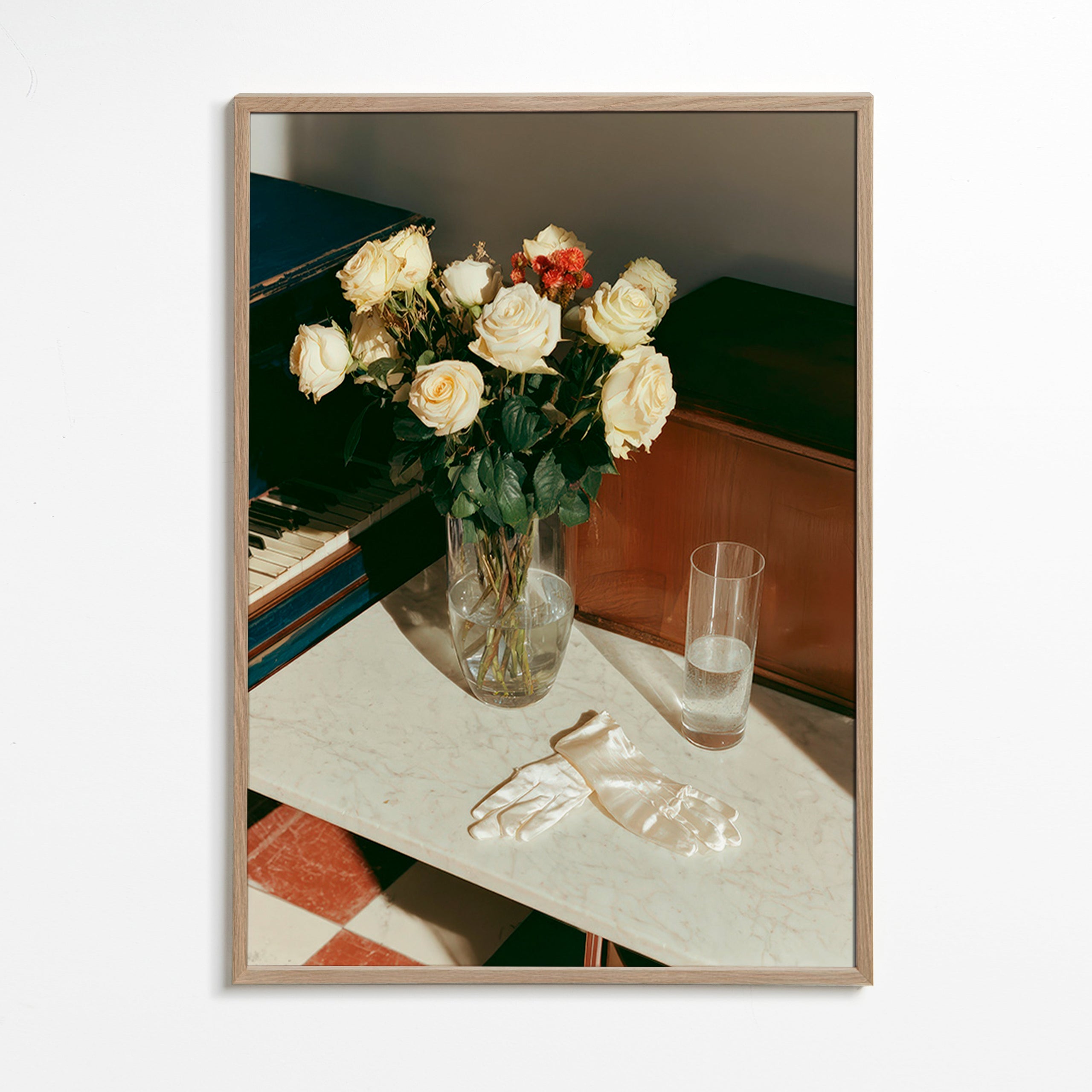 Botanical print with white roses
