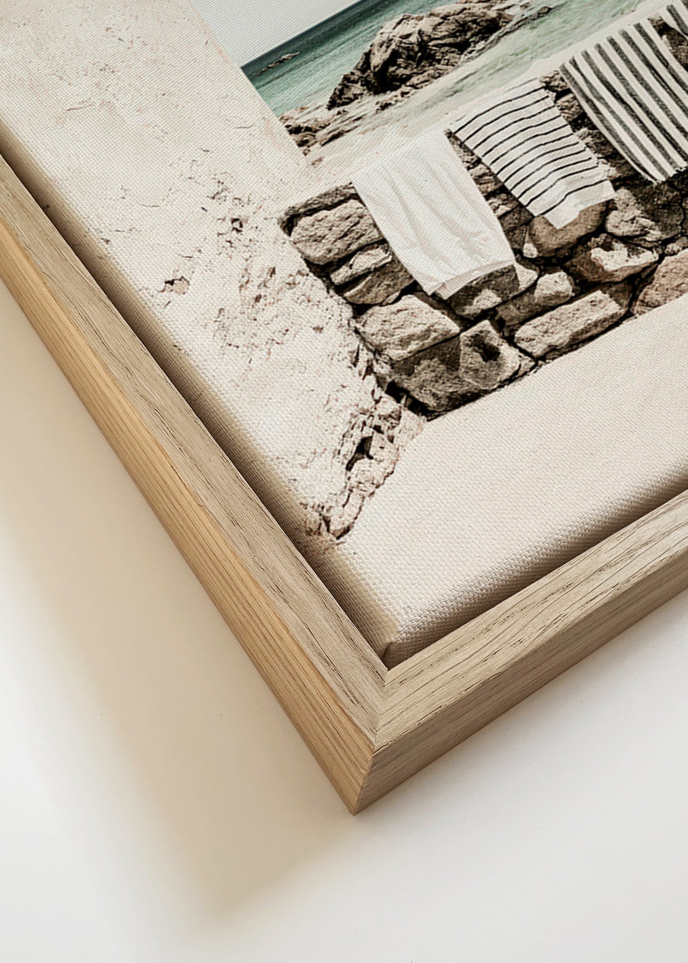 Coastal landscape photograph with hanging towels