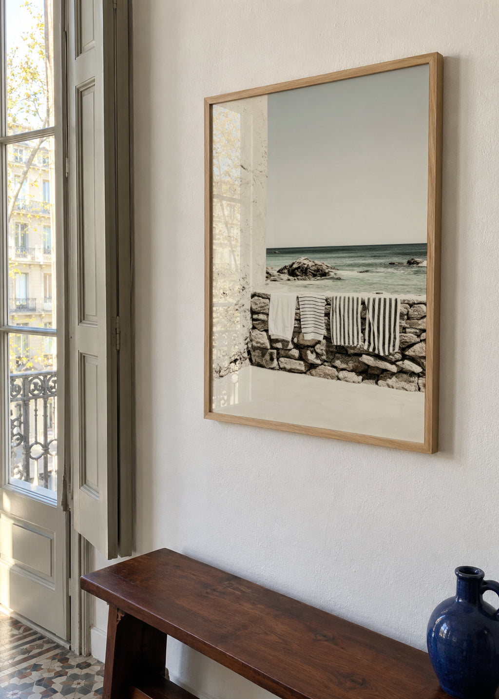 Seaside Towels - Framed poster in an interior