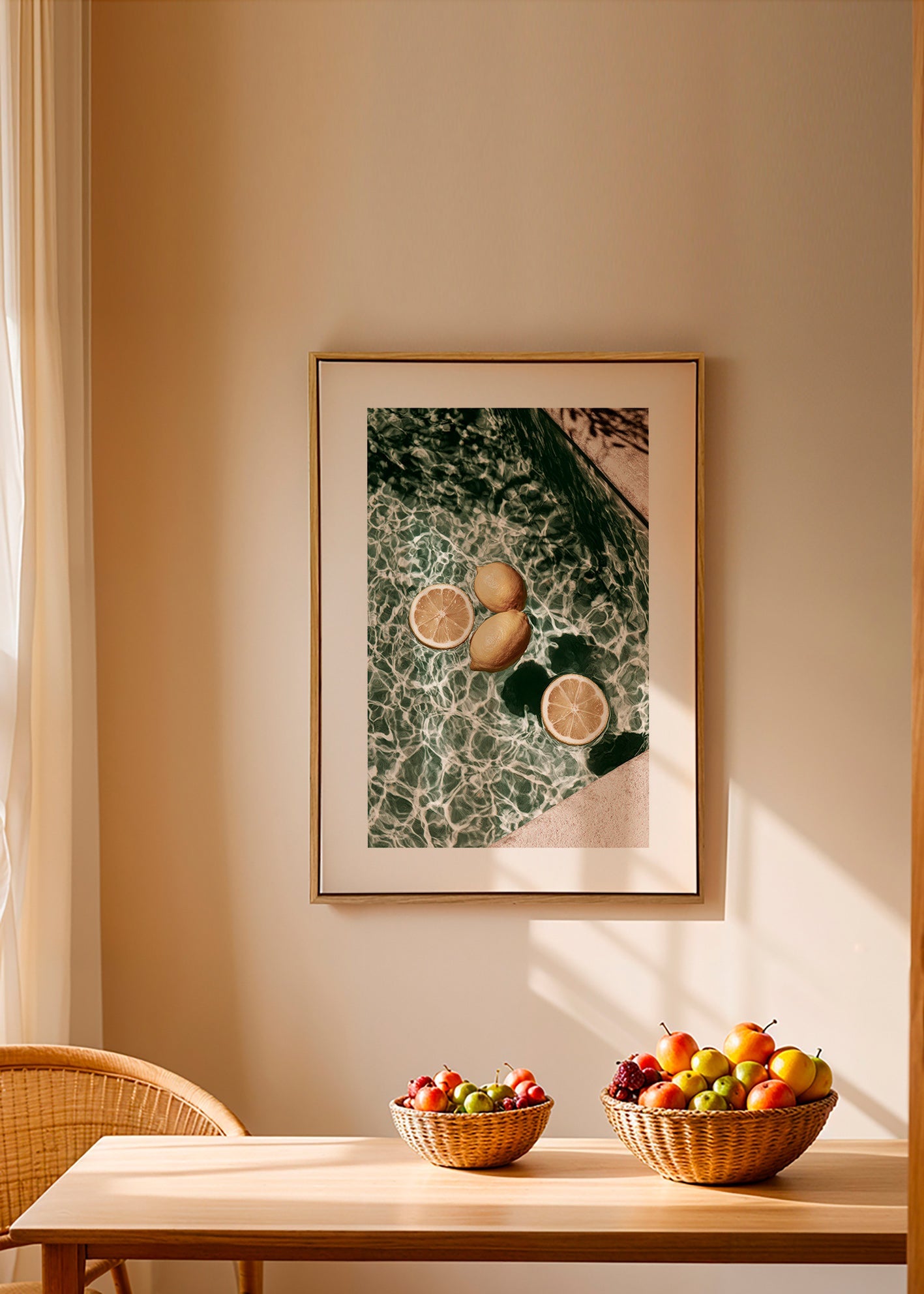 Kitchen art Lemons on pool water